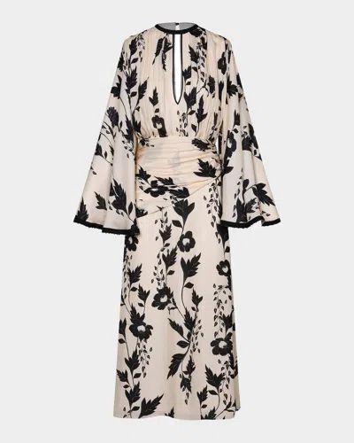 Johanna Ortiz Pintando En Henna Silk Long-sleeve Maxi Dress In Animal Print