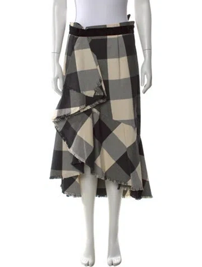 Pre-owned Johanna Ortiz Plaid Print Midi Length Skirt In Black