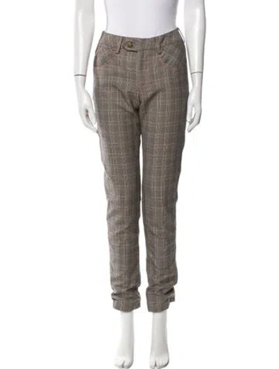 Pre-owned Johanna Ortiz Plaid Print Straight Leg Pants In Gray