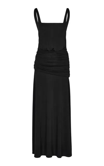 Johanna Ortiz Plant Of Joy Ruched Jersey Maxi Dress In Black