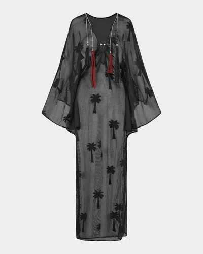 Johanna Ortiz Playa Grande Veil Cotton Mesh Maxi Dress In Black