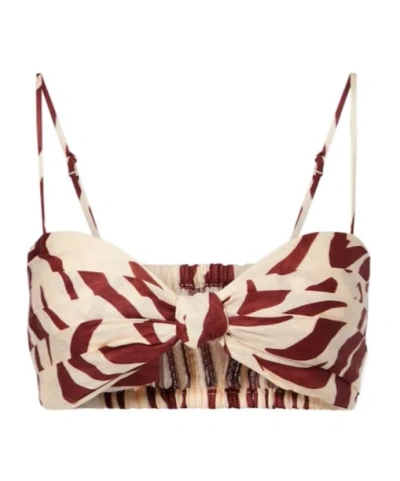 Johanna Ortiz Pleated Printed Linen Bra Top In Neutral