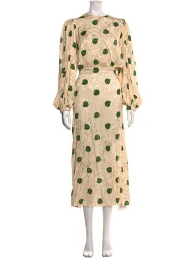 Pre-owned Johanna Ortiz Polka Dot Print Long Dress In Neutral