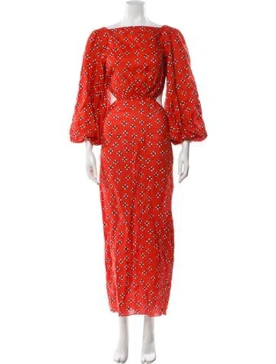 Pre-owned Johanna Ortiz Polka Dot Print Long Dress In Orange