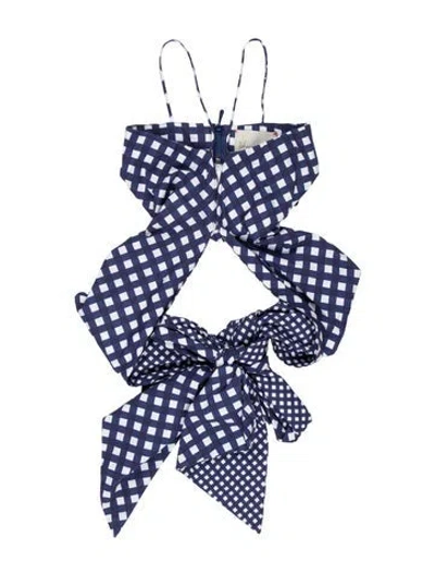 Pre-owned Johanna Ortiz Polka Dot Print Square Neckline Bodysuit In Blue