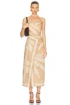 Johanna Ortiz Palms Pontoon Afternoon Ankle Dress Salty Palms Sand In Salty Palms  Sand  & Ecru