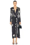 Johanna Ortiz Poppy Oasis Plunging Maxi Dress In Papaver Somniferum  Black  & Sand