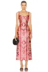 Johanna Ortiz Powerful Stitches Embroidered Strapless Dress In Lurex Pink & Wine