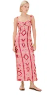 Johanna Ortiz Powerful Stitches Embroidered Strapless Dress In Metallic Pink/wine