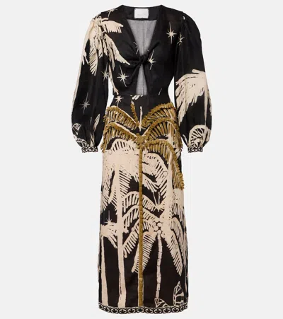 Johanna Ortiz Linen Maxi Dress In Black