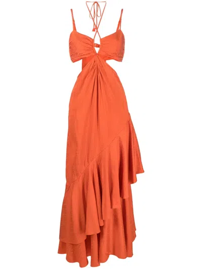 Johanna Ortiz Creencias Colectivas Halterneck Cotton Dress In Orange