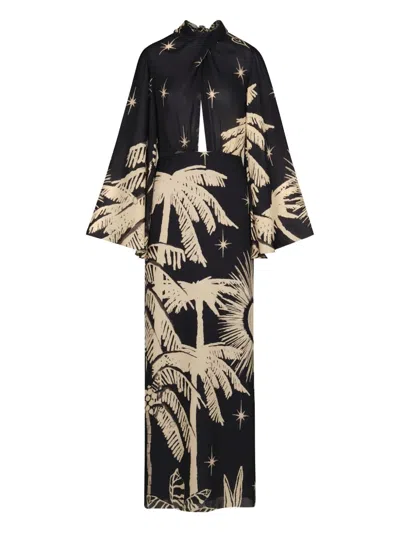 Johanna Ortiz Primera Vez Flared-sleeve Printed Dress In Black