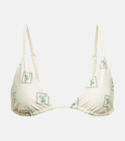 Johanna Ortiz Printed Bikini Top In Andean Ecru Green