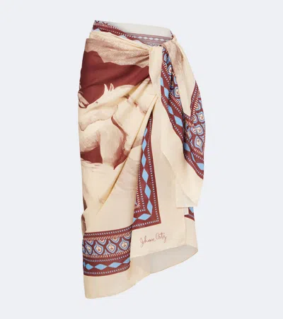 Johanna Ortiz Traversia De Luz Printed Cotton-voile Sarong In Neutral