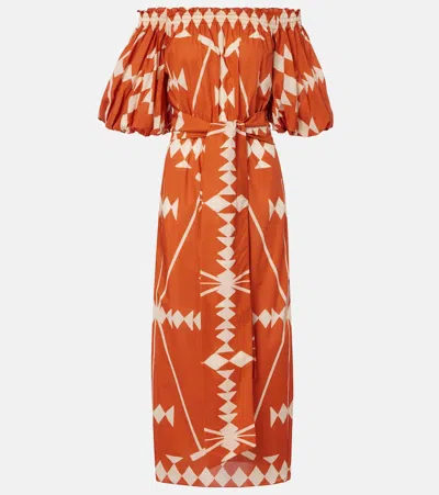 Johanna Ortiz Printed Cotton Poplin Midi Dress In Neutral
