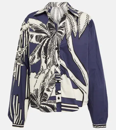 Johanna Ortiz Tropical-print Poplin Shirt In Orinoco Navy Ecru