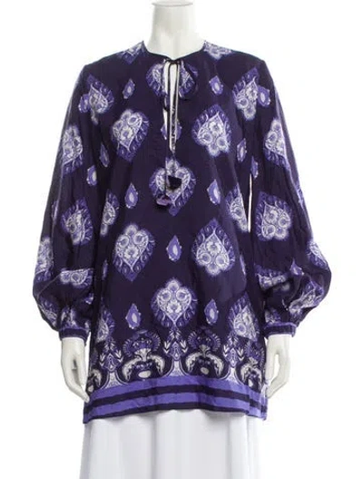 Pre-owned Johanna Ortiz Printed Crew Neck Tunic In Blue