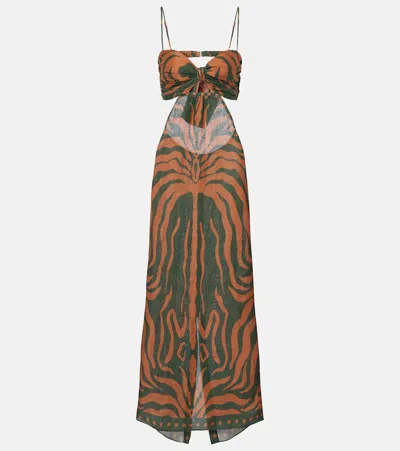 Johanna Ortiz Printed Cutout Linen Maxi Dress In Multi