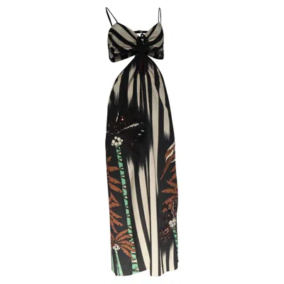 Johanna Ortiz Printed Cutout Midi Dress In Multicolor Silk In Neutral
