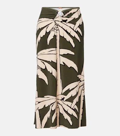 Johanna Ortiz Printed Gathered Terry Maxi Skirt In Green