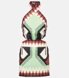 Johanna Ortiz Printed Halterneck Linen Minidress In Green
