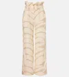 Johanna Ortiz Palms And Shadows Printed Linen Pants In Swim Palm Stripes-sand-ecru