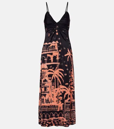 Johanna Ortiz Nuestra Tierra Ruched Printed Satin-jersey Maxi Dress In Black
