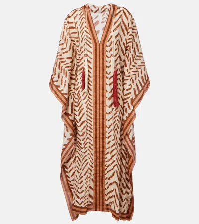 Johanna Ortiz The Secret Of The Sun Printed Cotton Kaftan In Brown