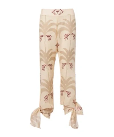 Johanna Ortiz Printed Linen Flared Pants In Brown