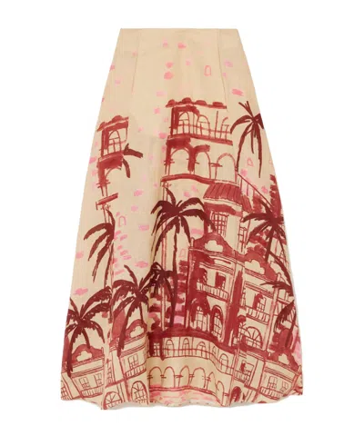 Johanna Ortiz Printed Linen Midi Skirt In Multi