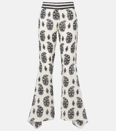 Johanna Ortiz Printed Linen Wide-leg Pants In White