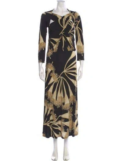 Pre-owned Johanna Ortiz Printed Long Dress In Black