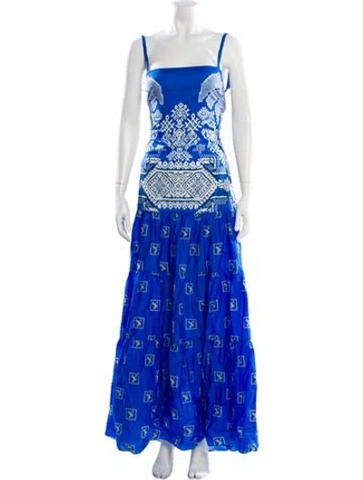 Pre-owned Johanna Ortiz Printed Long Dress In Blue