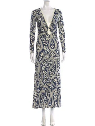 Pre-owned Johanna Ortiz Printed Long Dress In Blue