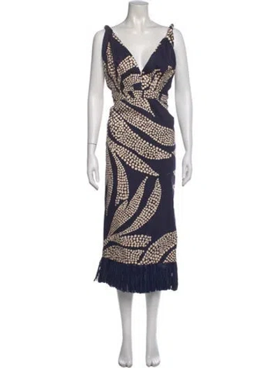 Pre-owned Johanna Ortiz Printed Long Dress In Blue