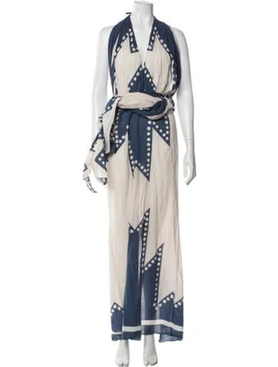 Pre-owned Johanna Ortiz Printed Long Dress In Blue/white