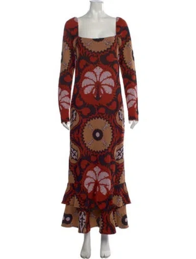Pre-owned Johanna Ortiz Printed Long Dress In Brown