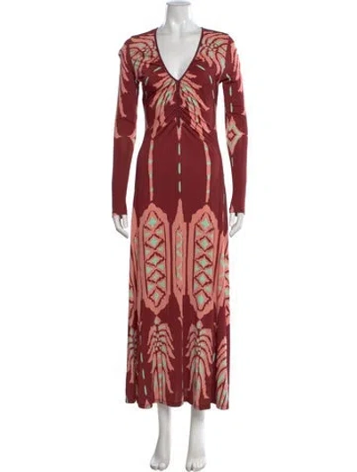 Pre-owned Johanna Ortiz Printed Long Dress In Burgundy