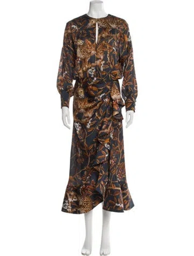 Pre-owned Johanna Ortiz Printed Long Dress In Gray