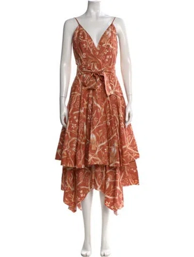 Pre-owned Johanna Ortiz Printed Long Dress In Orange