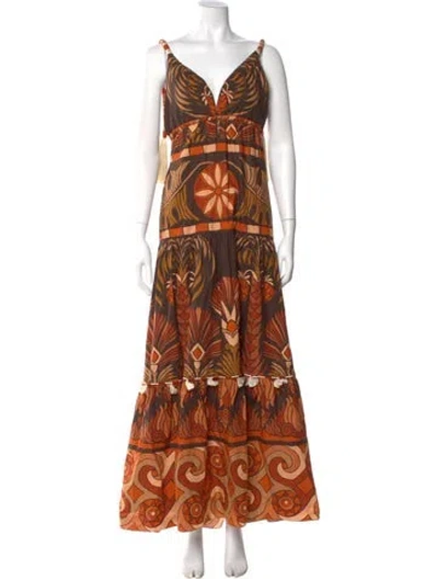 Pre-owned Johanna Ortiz Printed Long Dress In Orange