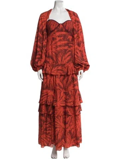 Pre-owned Johanna Ortiz Printed Long Dress In Red
