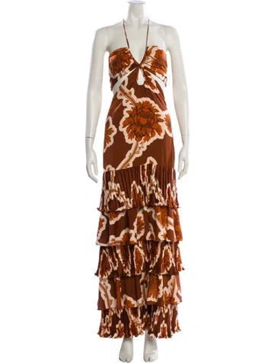 Pre-owned Johanna Ortiz Printed Long Dress W/ Tags In Orange