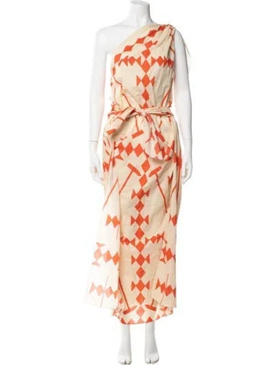 Pre-owned Johanna Ortiz Printed Long Dress W/ Tags In Orange