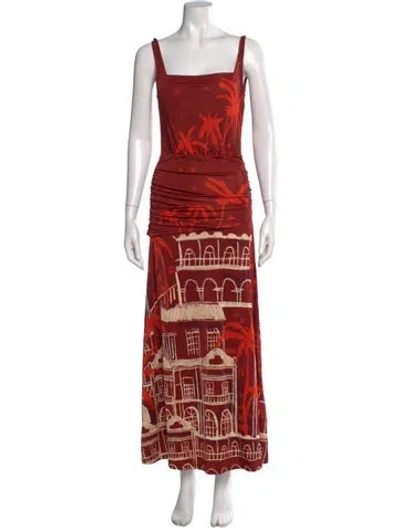 Pre-owned Johanna Ortiz Printed Long Dress W/ Tags In Red