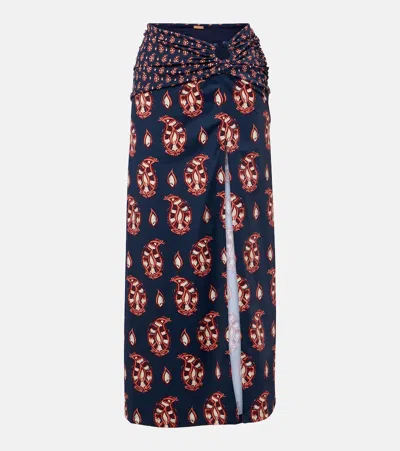 Johanna Ortiz Under The Sun Cutout Ruched Printed Stretch-jersey Skirt In Blue