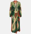 Johanna Ortiz Printed Maxi Wrap Dress In Palms Maroon/green