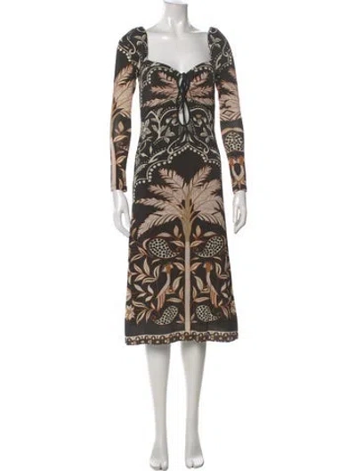 Pre-owned Johanna Ortiz Printed Midi Length Dress In Black
