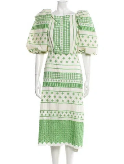 Pre-owned Johanna Ortiz Printed Midi Length Dress In Green