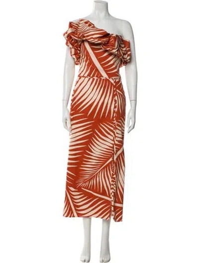 Pre-owned Johanna Ortiz Printed Midi Length Dress W/ Tags In Orange